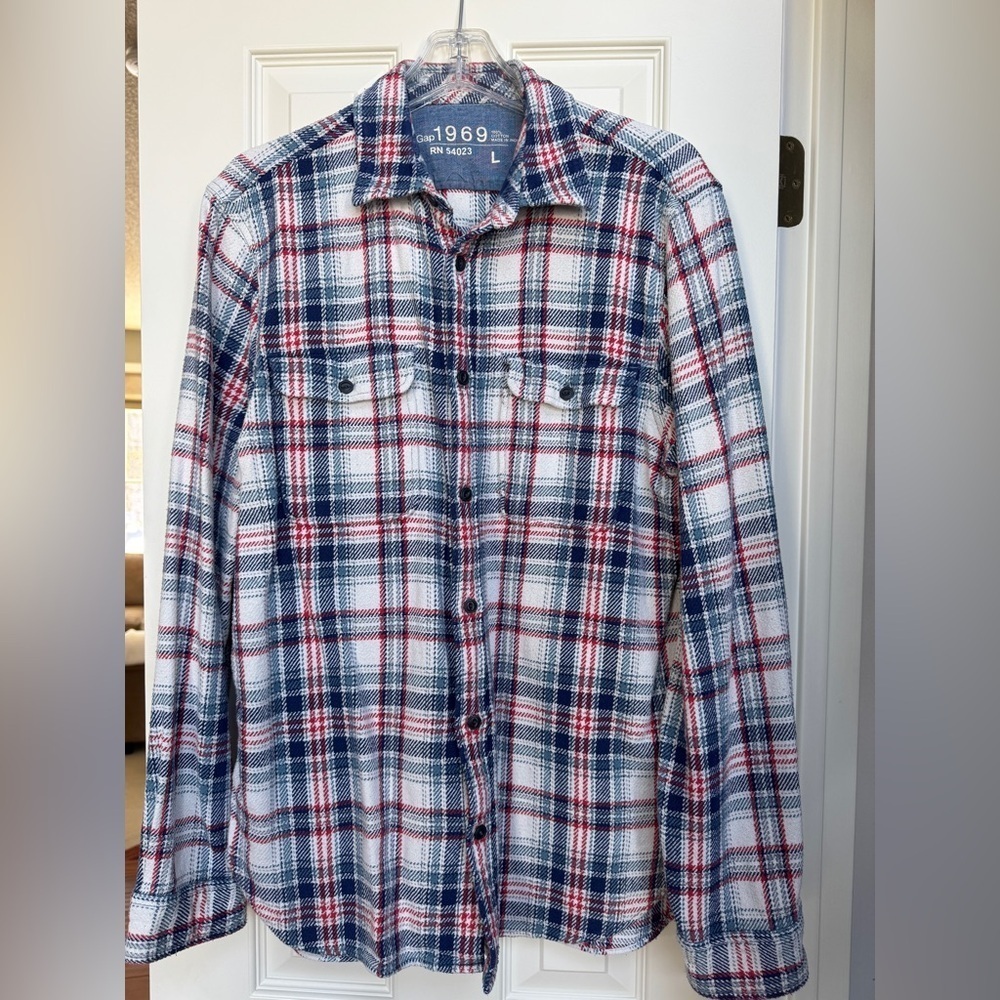 Gap 1969 Plaid Button-Up Shirt - Red, Blue, White